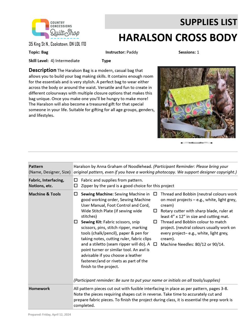 Haralson Belt Bag Class (Thursday June 27, 2024)