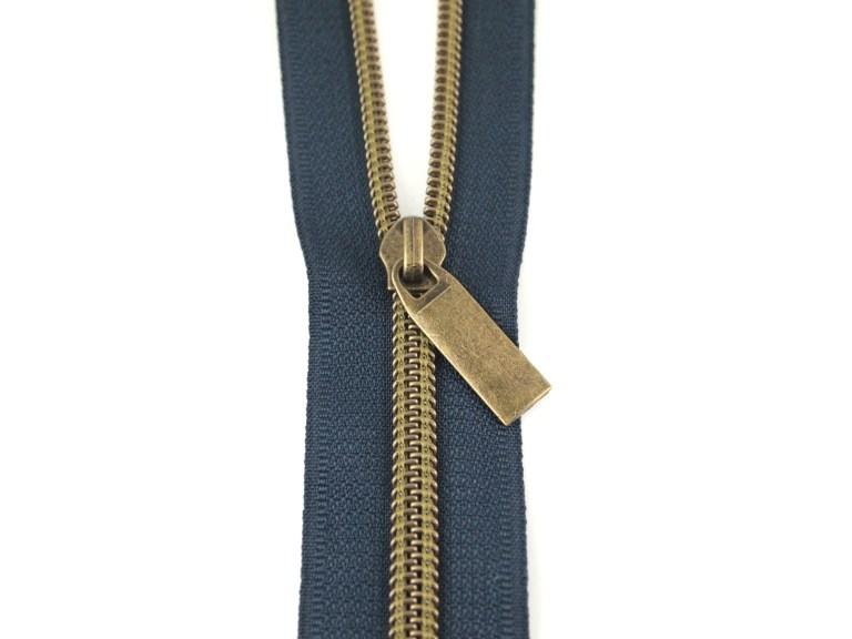 Zipper Tape - 3 yds + 9 pulls - Navy Tape, Antique pull - ZBY5C19