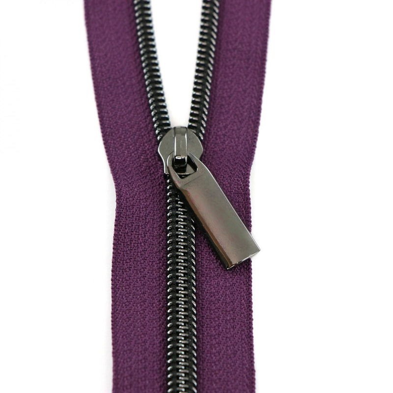 Zipper Tape - 3 yds + 9 pulls - Purple Tape, Gunmetal pull - ZBY5C40