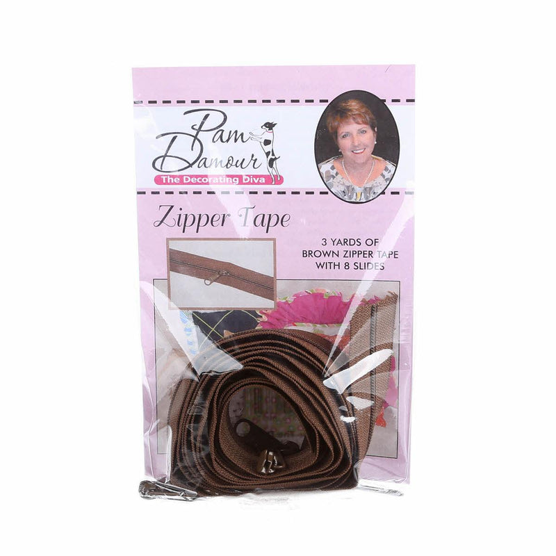 Zipper Tape by Pam Damour - 3 yds with 8 sliders - BROWN