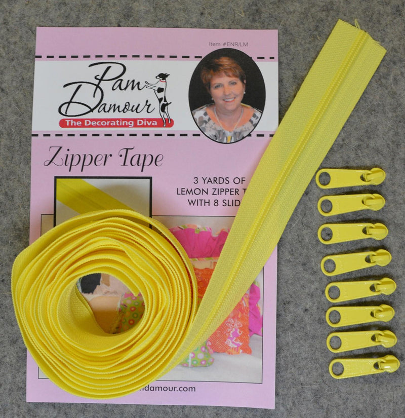 Zipper Tape by Pam Damour - 3 yds with 8 sliders - LEMON YELLOW