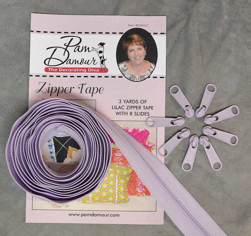 Zipper Tape by Pam Damour - 3 yds with 8 sliders - LILAC