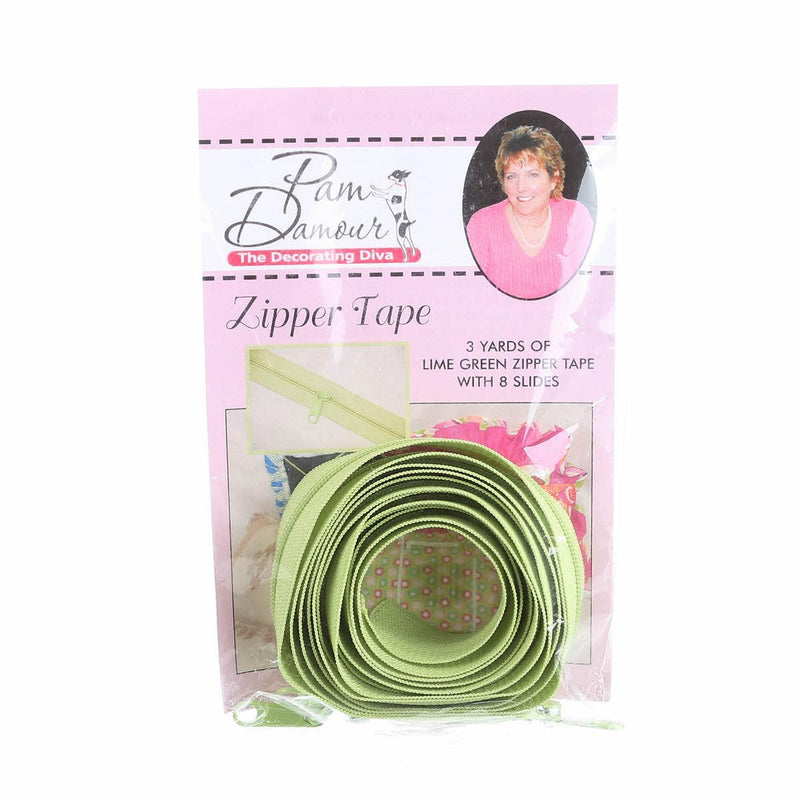 Zipper Tape by Pam Damour - 3 yds with 8 sliders - Lime