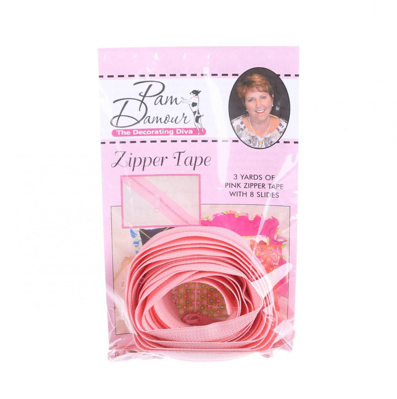 Zipper Tape by Pam Damour - 3 yds with 8 sliders - PINK