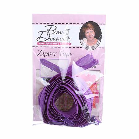 Zipper Tape by Pam Damour - 3 yds with 8 sliders - PURPLE