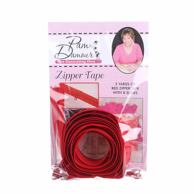Zipper Tape by Pam Damour - 3 yds with 8 sliders - RED