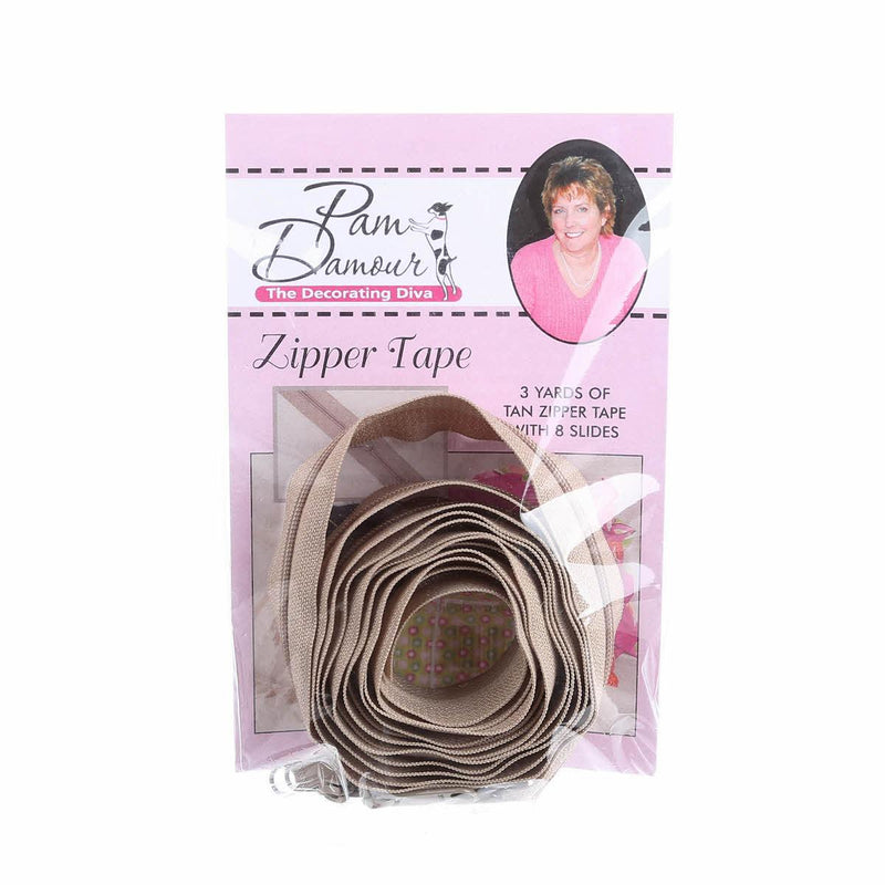 Zipper Tape by Pam Damour - 3 yds with 8 sliders - TAN