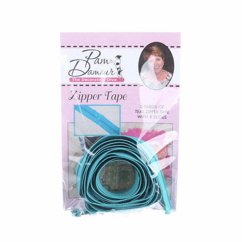 Zipper Tape by Pam Damour - 3 yds with 8 sliders - TEAL