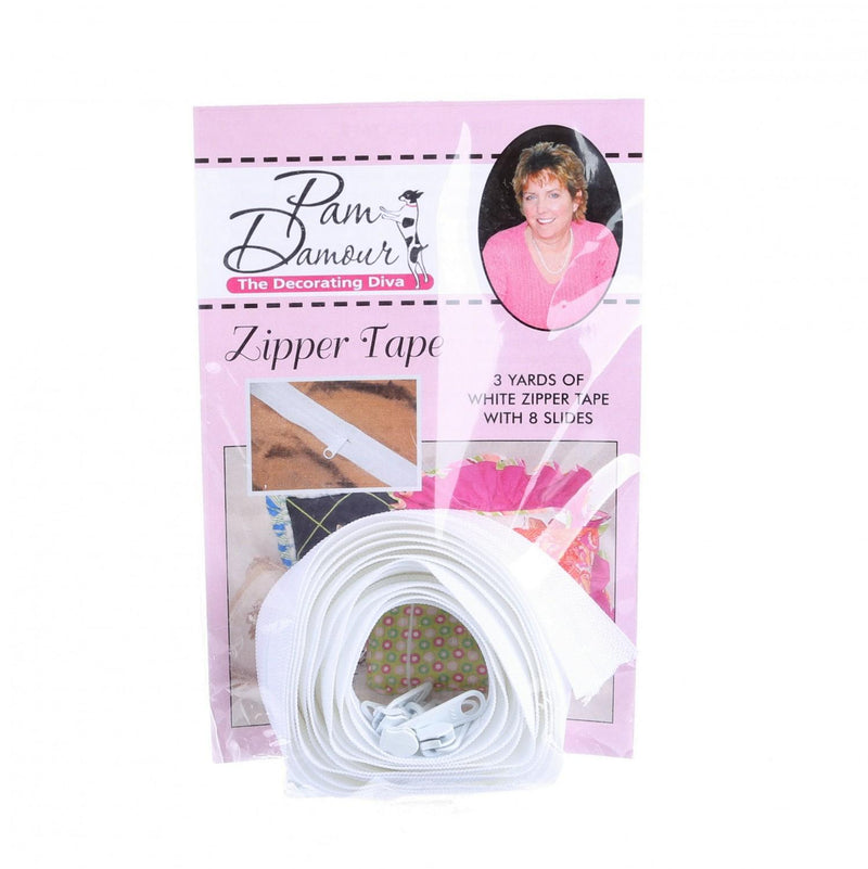 Zipper Tape by Pam Damour - 3 yds with 8 sliders - WHITE
