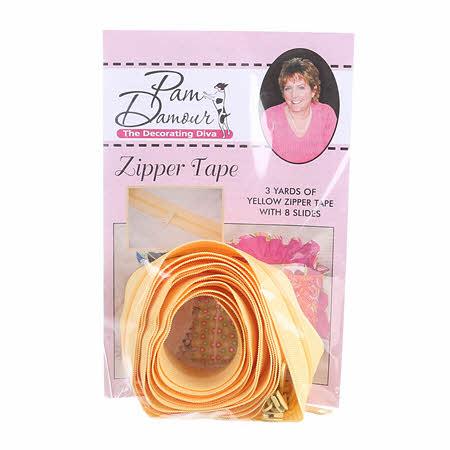 Zipper Tape by Pam Damour - 3 yds with 8 sliders - YELLOW