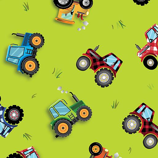 Barnyard Rules by Kanvas Studio for Benartex - Tractors Green 14376-44