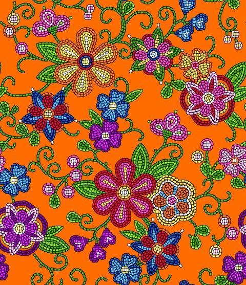 Beaded Floral by QT Fabrics - Flowers on Orange 000EY01 Orange