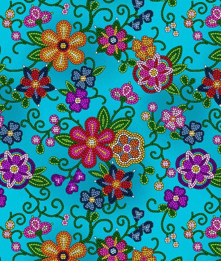 Beaded Floral by QT Fabrics - Flowers on Turquoise 000EY01C Turquoise