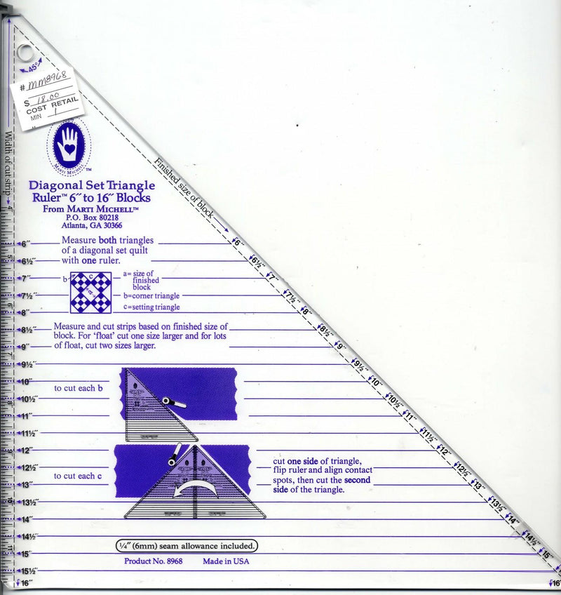 Diagonal Set Triangle Ruler by Marti Michell -  Large  MM8968