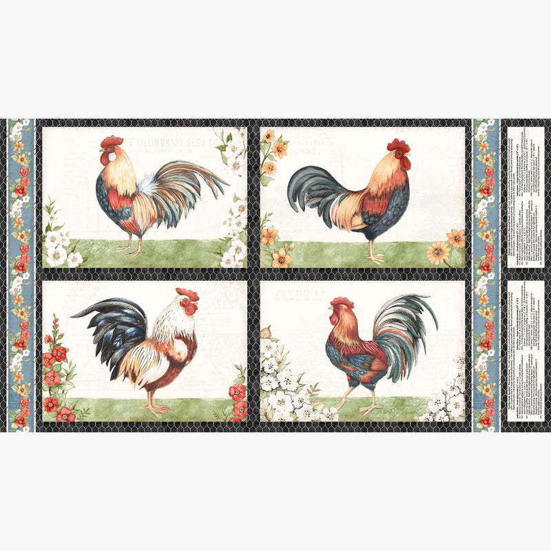Garden Gate Roosters PANEL - 4 Placemats 3023-39810-194