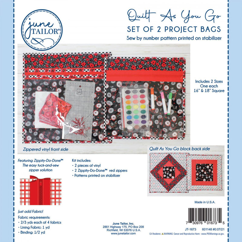 Quilt As You Go Zippity Do Done Kit - (2 Bags 16" & 18") - Red JT1673