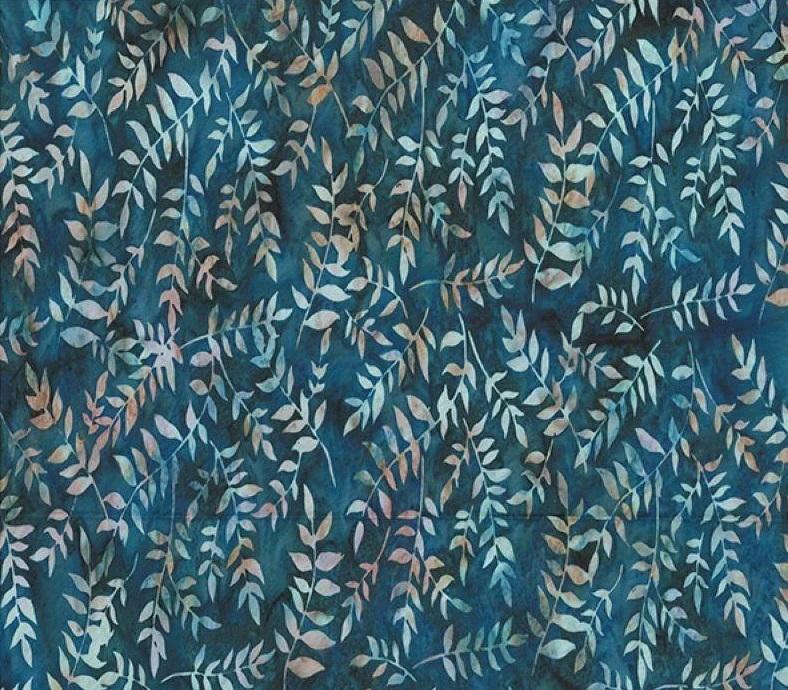 Very Berry Blue Bali Batik by Hoffman - Leaves Smoke Navy 2520-19