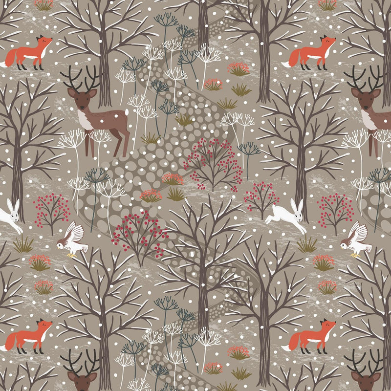 Winter in Bluebell Wood FLANNEL by Lewis &  Irene - Winter Woods Chestnut F42-2