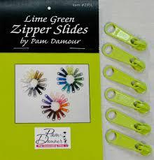 Zipper Slides by Pam Damour - 6 sliders- LIME- ZIP/L