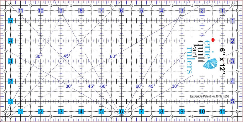 6"  X 12" Non Slip Quilting Ruler by Erie Quilt Art Rulers