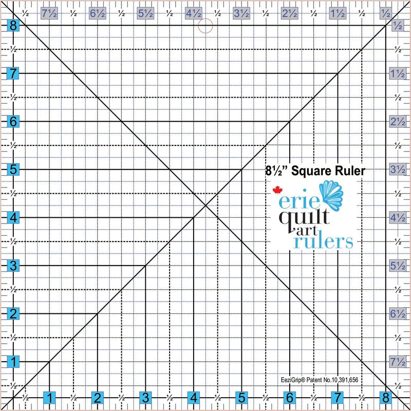 8.5"  X 8.5" Non Slip Quilting Ruler by Erie Quilt Art Rulers