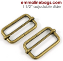 Adjustable Sliders 1.5"- 2PACK - Antique Brass - Emmaline Bags - EBSLD-38-AB