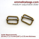 Adjustable Sliders 1" -2 PACK Antique Brass - Emmaline Bags - EBSLD-25-AB