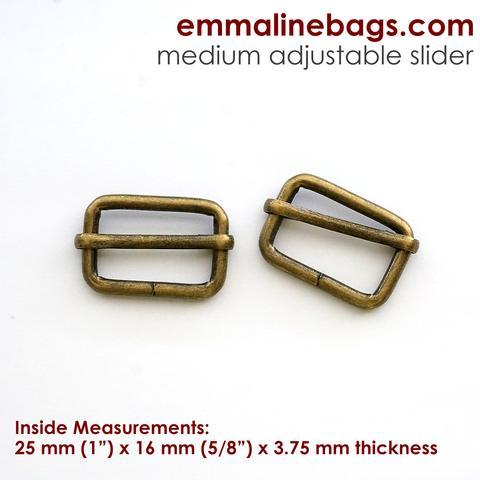 Adjustable Sliders 1" -2 PACK Antique Brass - Emmaline Bags - EBSLD-25-AB