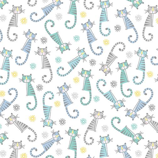Adorable Alphabet by Benartex - Cats Teal/White 13024-84