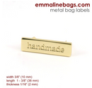 Bag Label "Handmade" by Emmaline Bags - Gold Finish - BB-LABEL10mm-GO/1