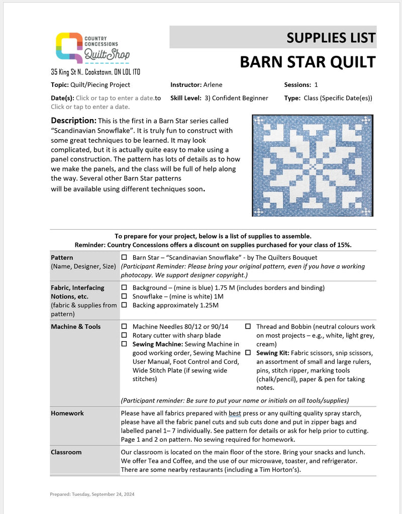 Barn Star Quilt   ( November 30, 2024)