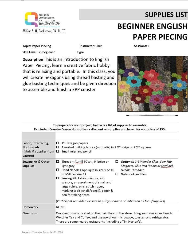 Beginner English Paper-Piecing (February 01,2025)