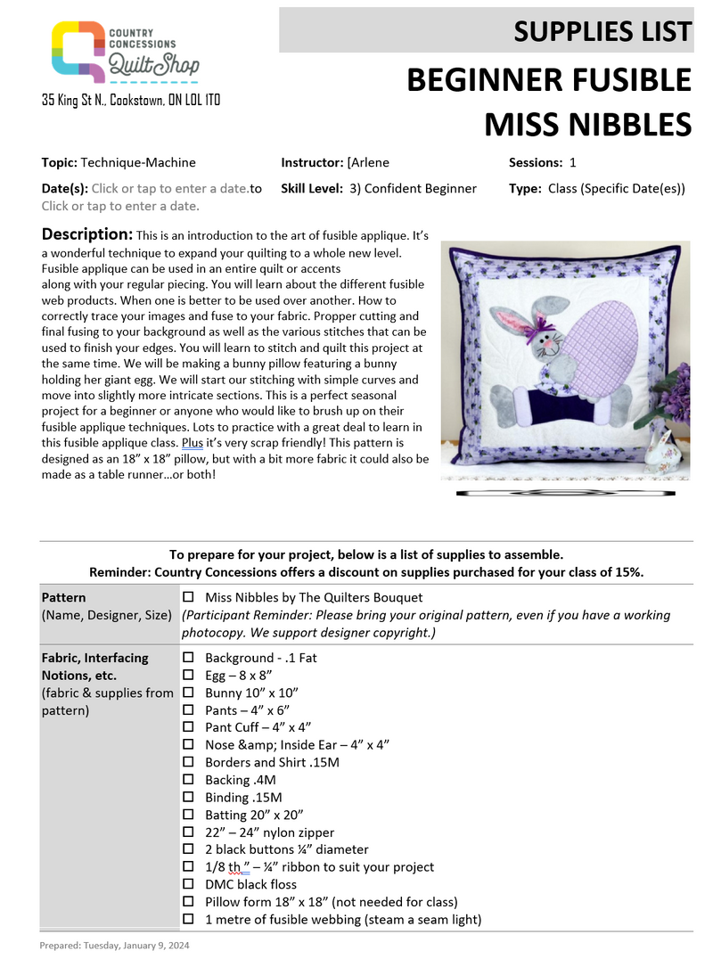 Beginner Fusible Applique Class (January 30, 2025)