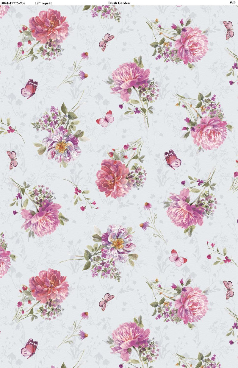 Blush Garden by Wilmington - Bouquet Toss on Grey 3041-17775-937