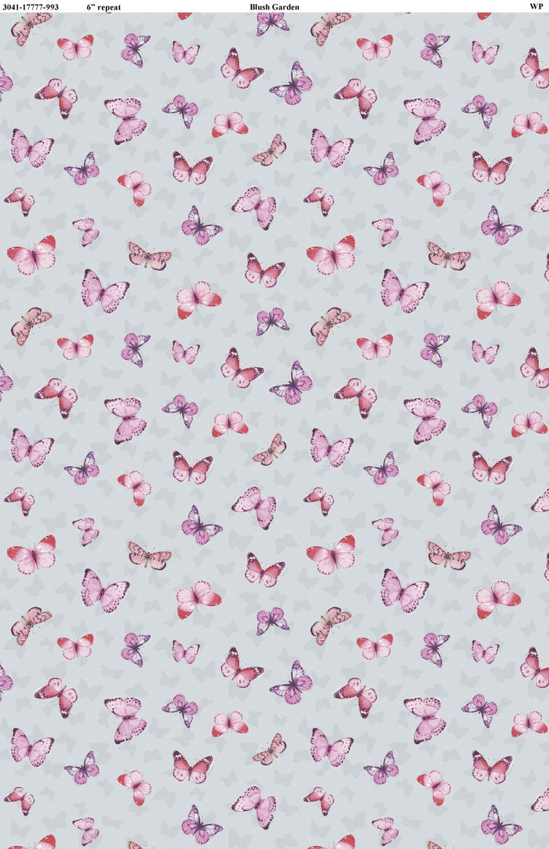 Blush Garden by Wilmington - Butterflies on Grey 3041-17777-993