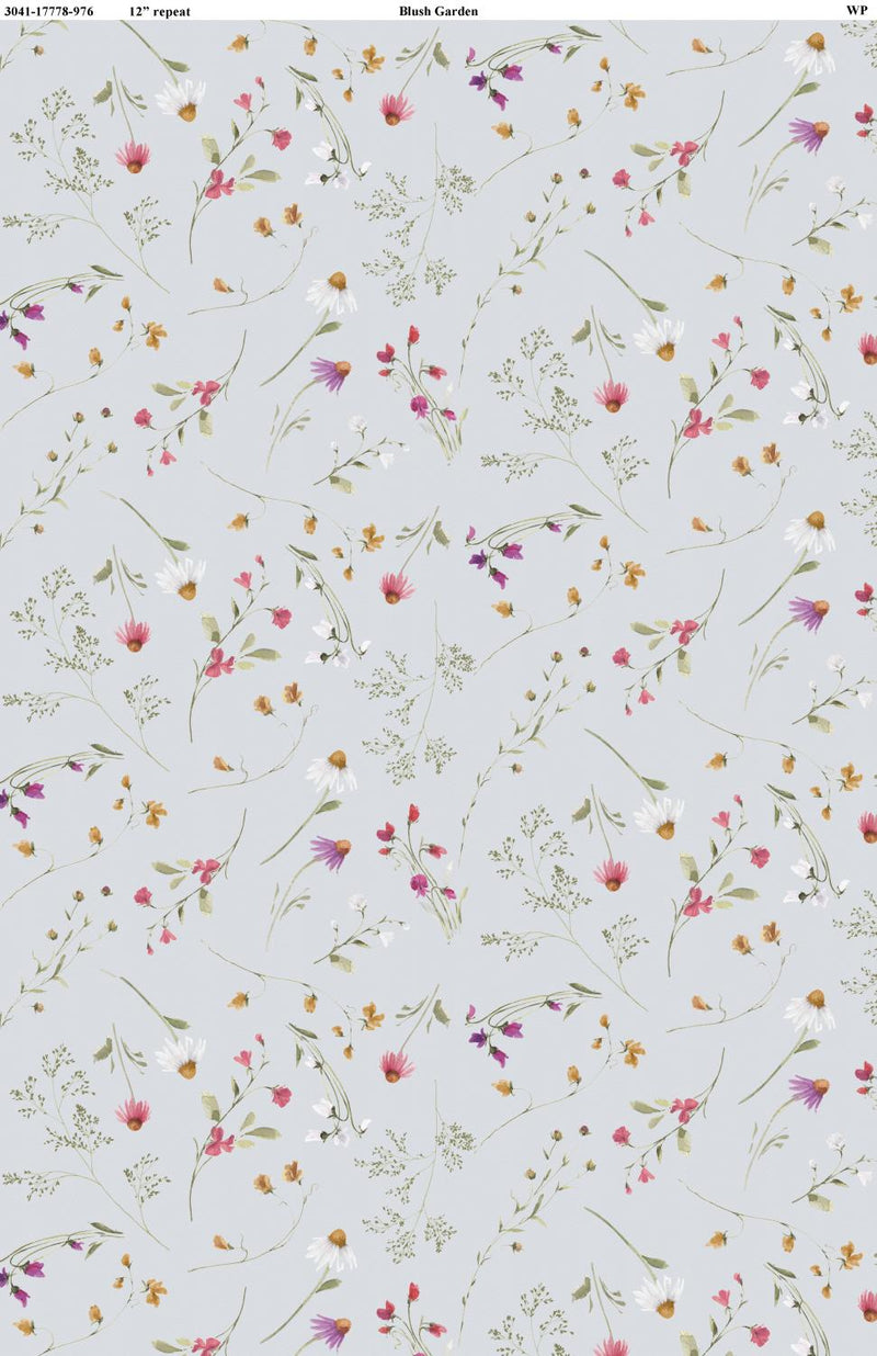Blush Garden by Wilmington - Small Flowers on Grey 3041-17778-976
