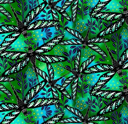 Butterflies & Dragonflies by Betty Albert - Dragonflies Green BA-0004