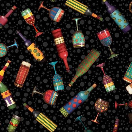 Christmas Party Animals by QT Fabrics - Drink Toss Black 2600-30407-J