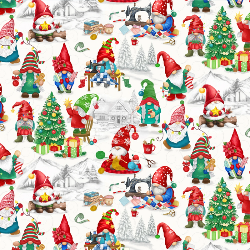 Christmas Quilting Gnomes - Timeless Treasures - Christmas Quilting Gnomes CD3556 Winter