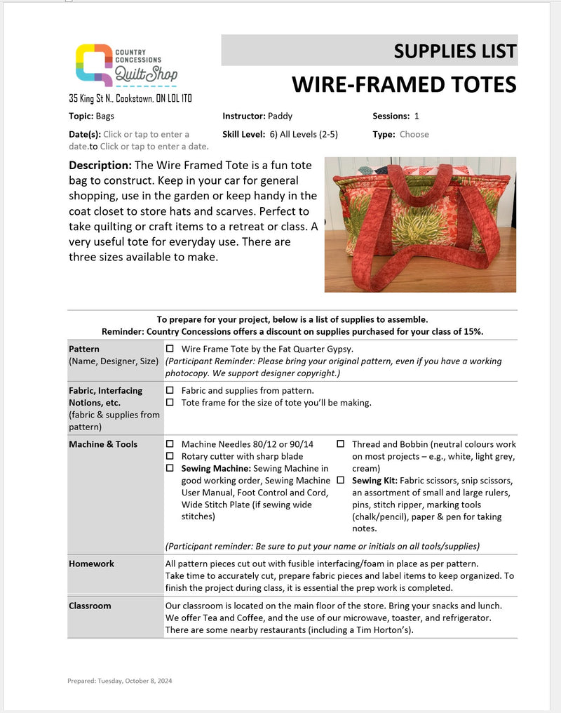 Wire Framed Totes   (December 05, 2024)