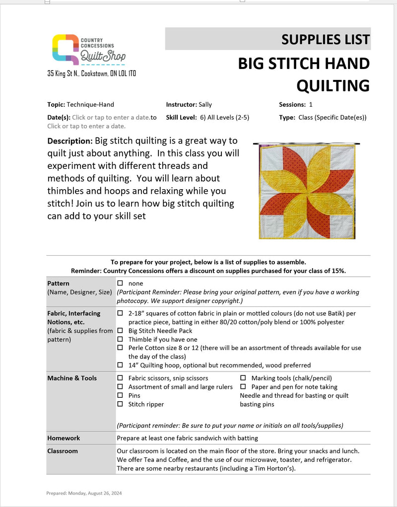 Big Stitch Hand Quilting (September 19, 2025)