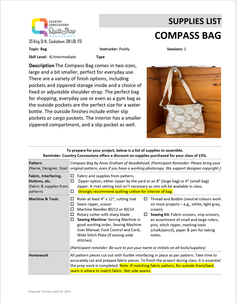 Compass Bag   (June 17, 2024)