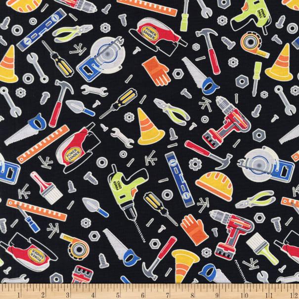 Construction Crew by Benartex - Tossed Tools Glow Black 19993GL-12