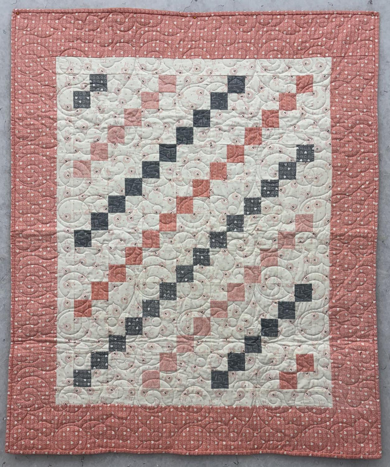 Coral & Grey Crib - SAMPLE - FINISHED Flannel 41" x 50"