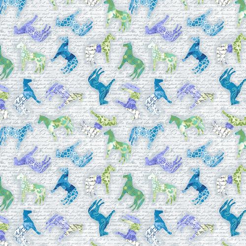 Dream Horses by Studio E - Tossed Horses on Scrip Gray 7470-99