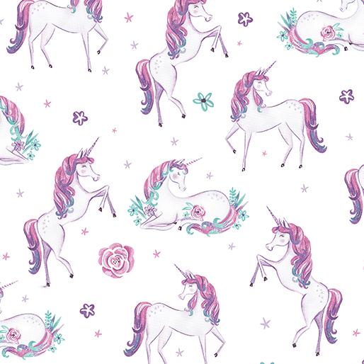 Dreamers by Benartex - Unicorn on White Pearlescent 13410P-09
