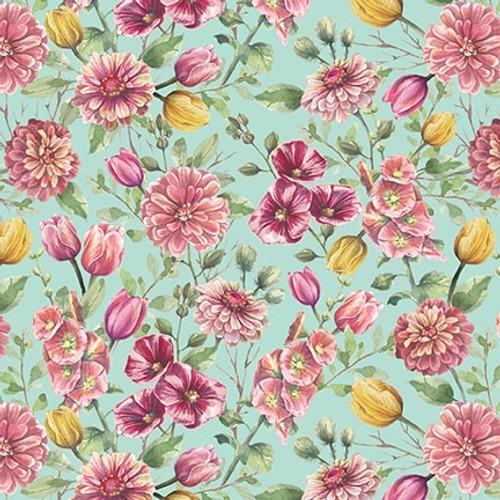 Easter Wishes - Blank Quilting - Turquoise Spring Flowers - 3796-67