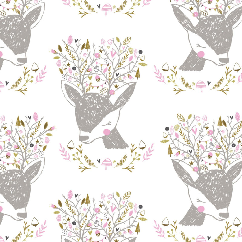 Emma & Mila Cottons - Deers/Floral on White 2143701WM-01