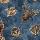 Enchanted Forest by QT Fabrics - Animal Head Toss Denim 2600-30469-W