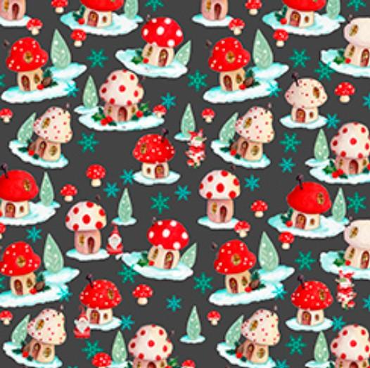 Gnome For The Holidays - QT - Mushroom Houses Toss Slate - 31063 K
